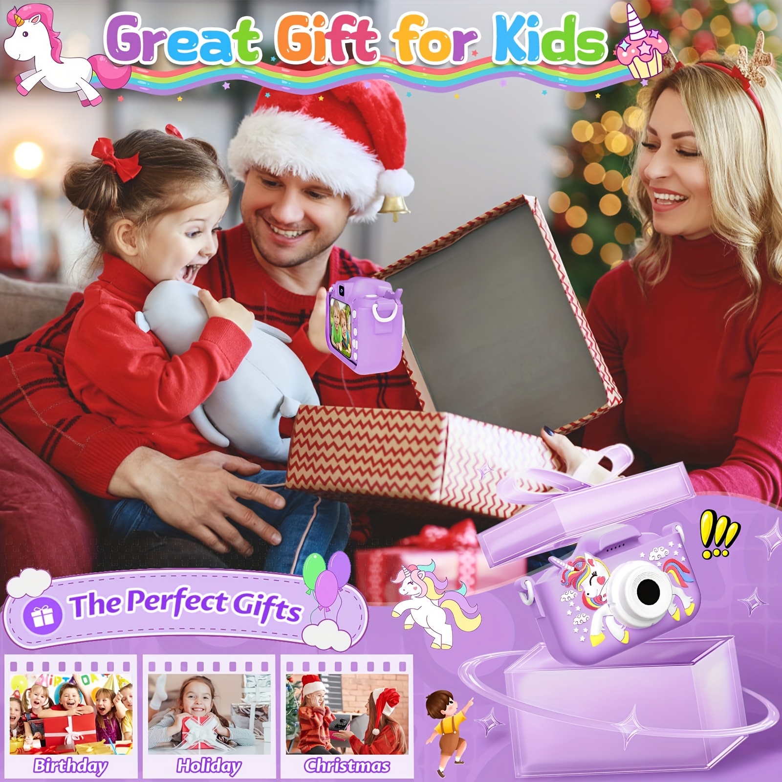 Kids Camera with 1080P HD Video, 48MP, 5 Games, USB Rechargeable Battery, 2