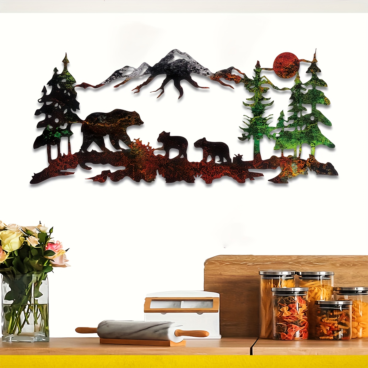 

1pc Metal Wall Art, Forest Mountain Range & Wildlife Design, Uv Printed Iron Craft, Perfect For Home Bedroom Living Room Decor, Ideal Gift For Housewarming And Birthdays