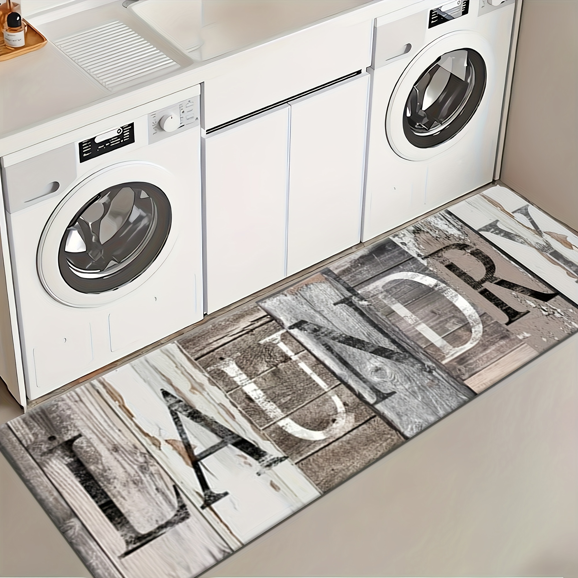 TEMU Wood Grain Printed Laundry Room Mat, Soft And Comfortable, Quick-drying Floor Mat, Suitable For Kitchen, Living Room, And Bedroom,