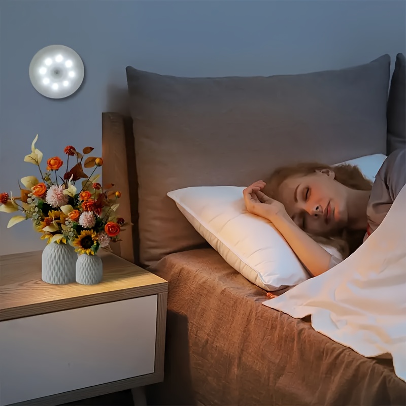 5pcs Smart Motion Sensor LED Night Light, Magnetic Bedside Lamp, Round Staircase Wall Lamp, Charging Desk Lamp for Students' Dormitory Bookshelf, Suitable For Stairs Bedroom Dormitory And Wardrobe, Perfect Creative Gift, Halloween Christmas Holiday