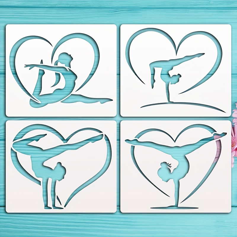 Image of 4pcs Gymnastics Silhouette Stencils, 5*6 Inch Reusable Silhouette Girl Stencil, Stencil, Suitable For Gymnastics Lovers Painting Scrapbooking Fabric Canvas Clothing And Home Diy Art Decoration