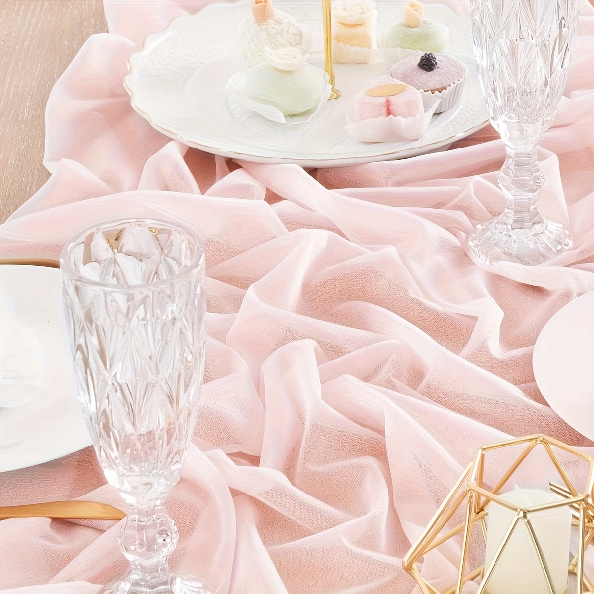 E-shop Rosa Tüll Tischläufer, Tischdecke im Bohemian-Stil, Rosa Helle Chiffon 11.8 X 118.1In Rechteckige Lange Leichte Tischdecke, Geeignet für