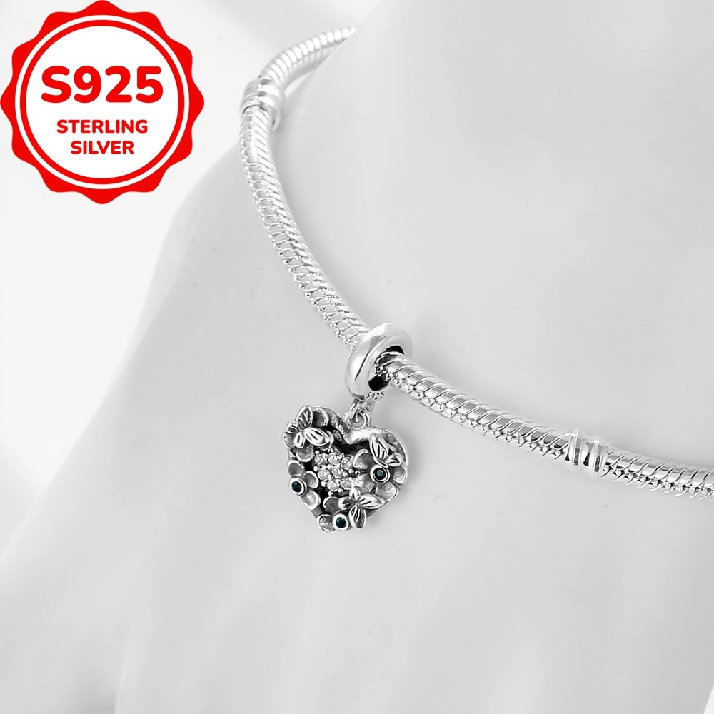 925 Sterling Silver Heart Flower Butterfly Charm Pendant