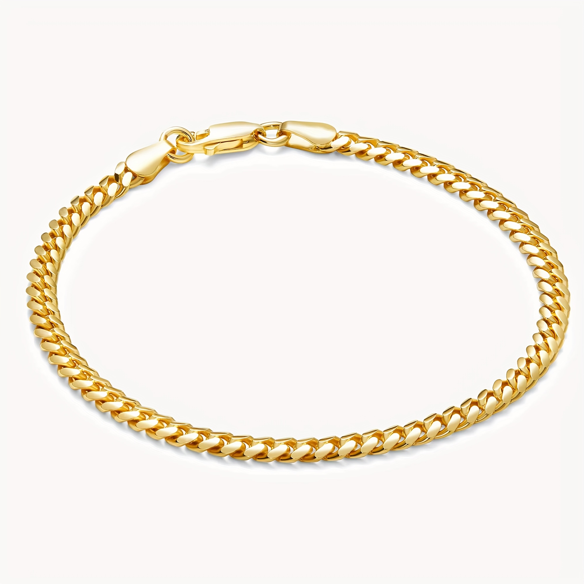 TEMU Icedchics 1pc 3mm 316l Stainless Steel Flat Polished Cuban Bracelet With D Lobster Clasp 3mm Mini Bracelet