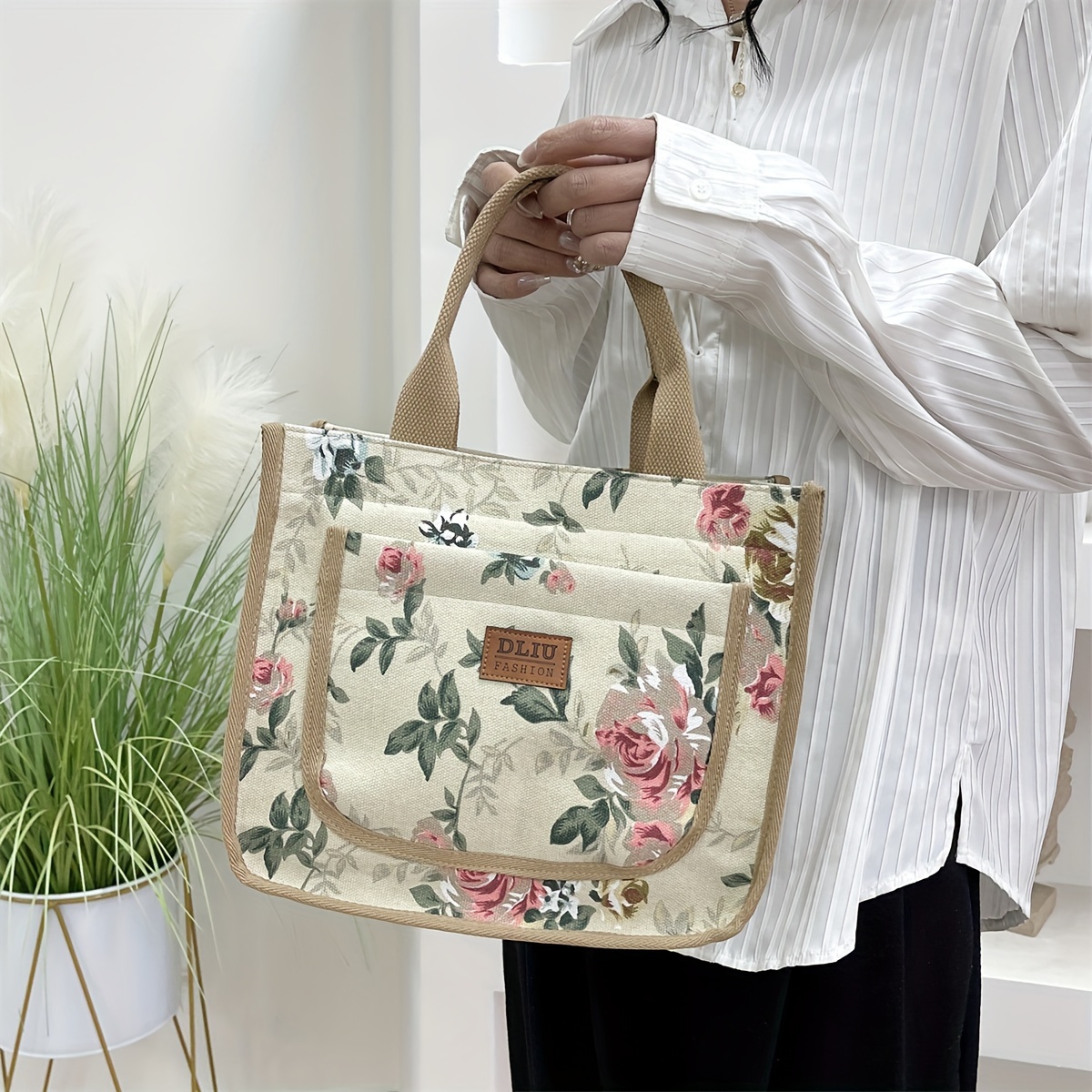 floral print tote bag thickened material perfect commuting Temu