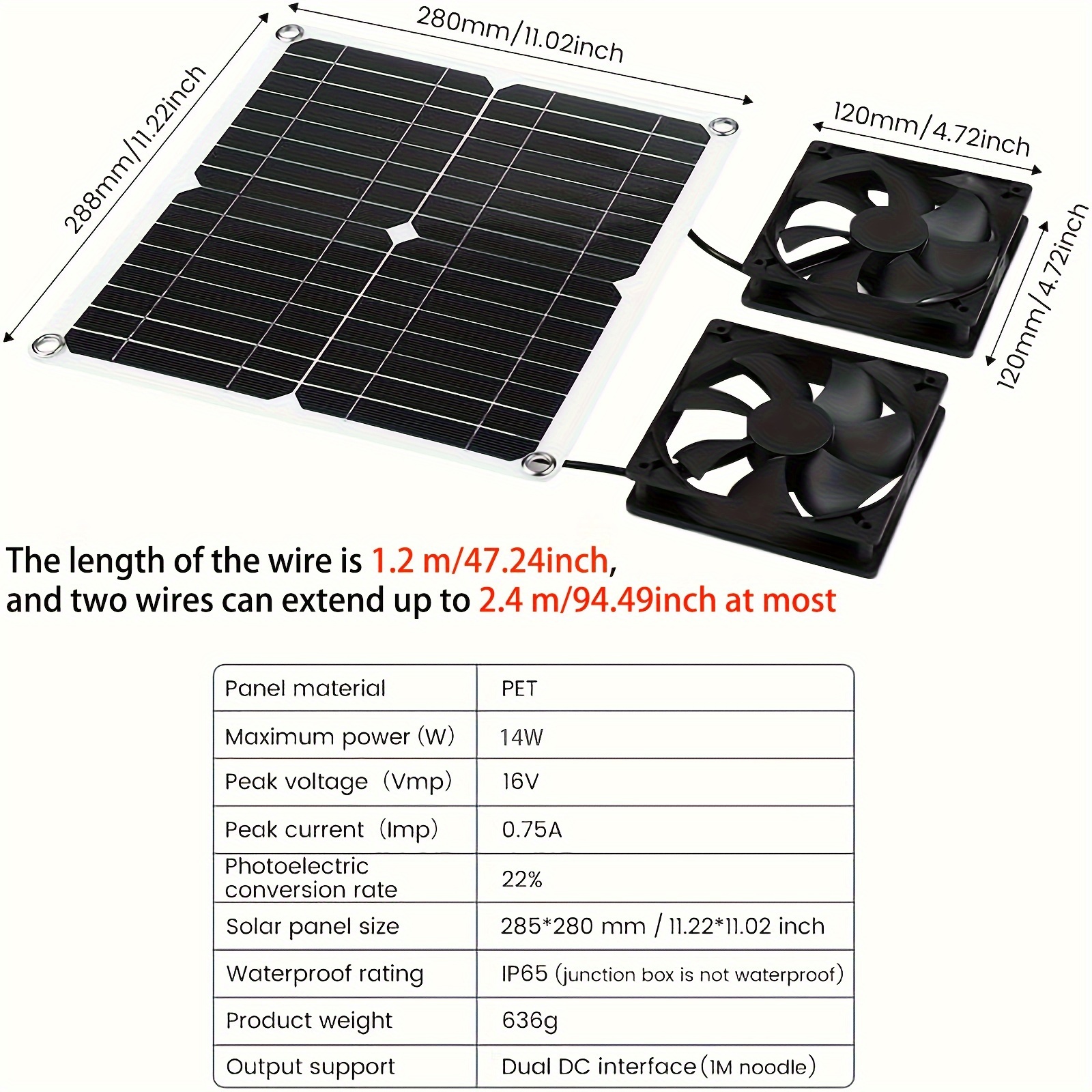 1pc solar panel fan kit silicone weatherproof and rainproof air circulation fan fan system for greenhouses pet houses small chicken coops sheds window exhaust outdoor ventilation details 3