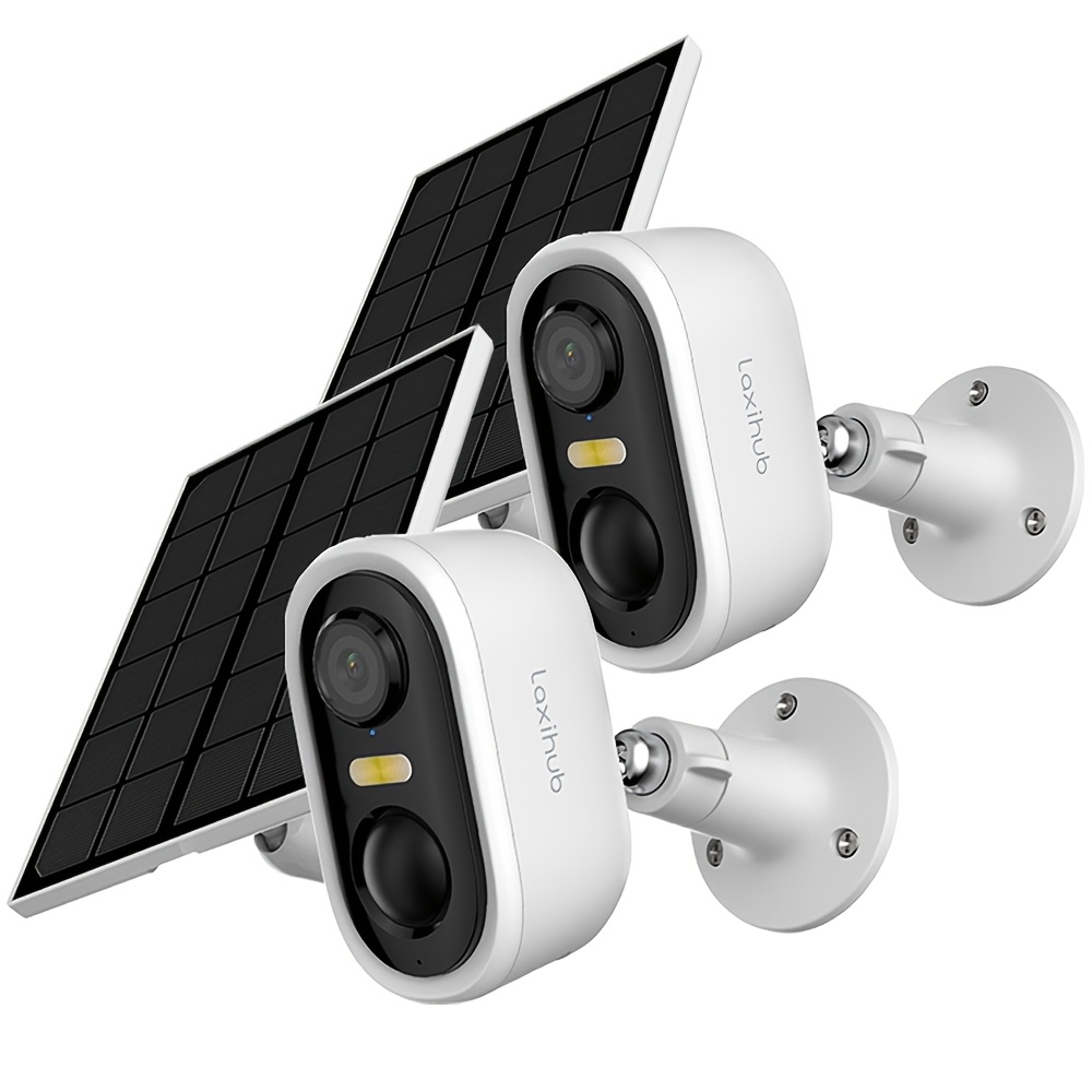 item picture LAXIHUB Solar Powered Outdoor Wireless Security Camera, 3MP Video Resolution, Battery Powered CCTV Camera For Home Security, Cloud/SD Card Storage, AI Motion Detection, Spotlight, Weatherproof, Color Night Vision, 2-Way Audio, 2, 4GHz WiFi