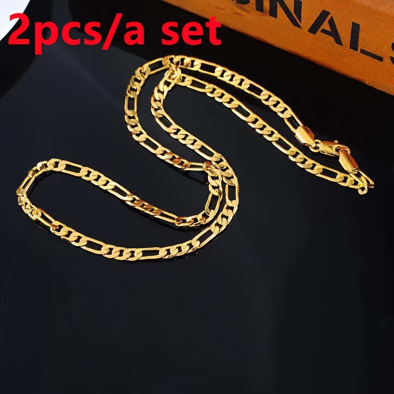 

4mm European And American Plated 3-1 Flat Chain Nk Chain Necklace Jewelry Gift 2 Pieces