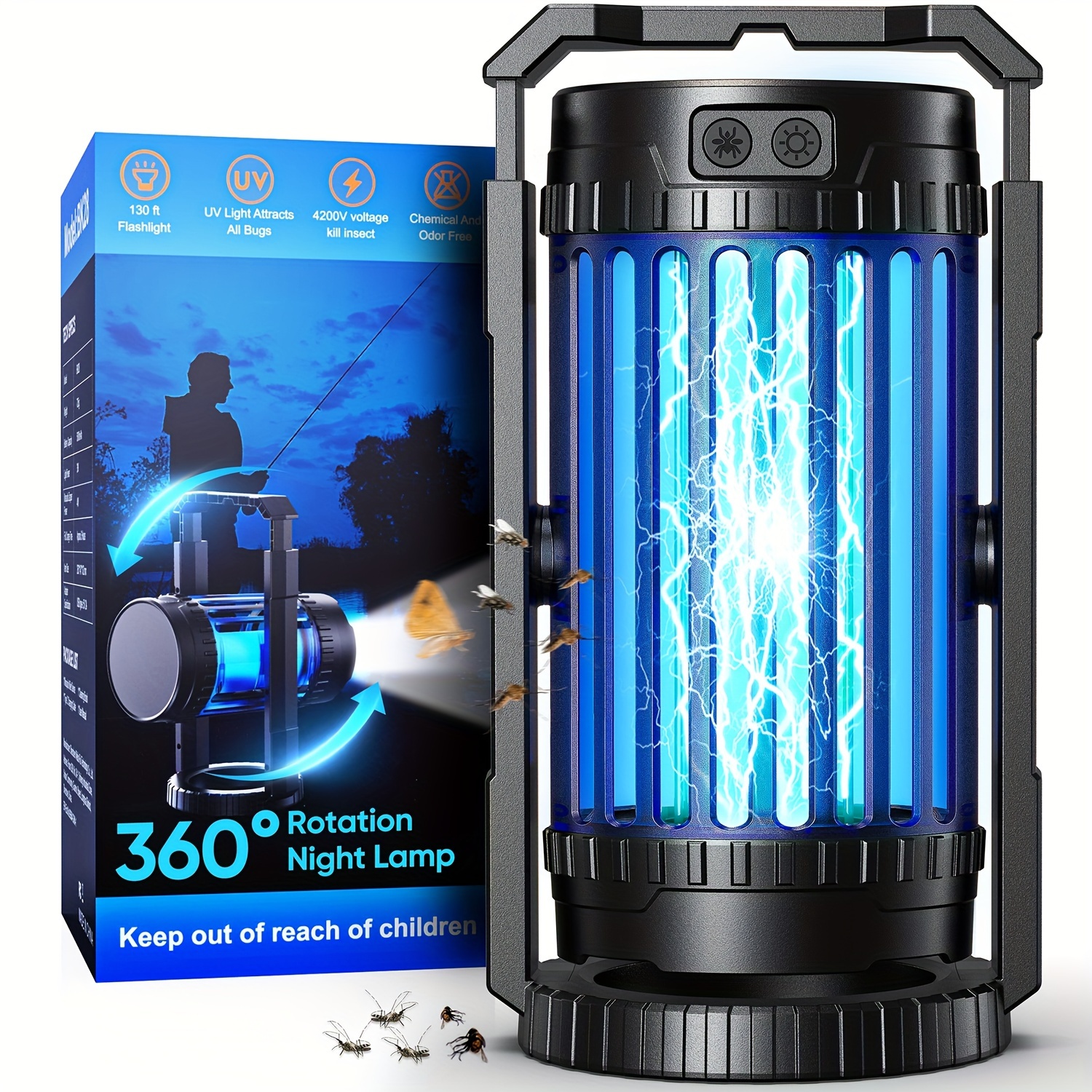

Bug Zapper Outdoor, Mosquito Zapper 4 In 1 Fly Zapper With 5000mah Battery, Portable & Rechargeable Bug Zapper Outdoor Indoor With Spotlights For Camping, Fishing, Patio, Garden, Kitchen