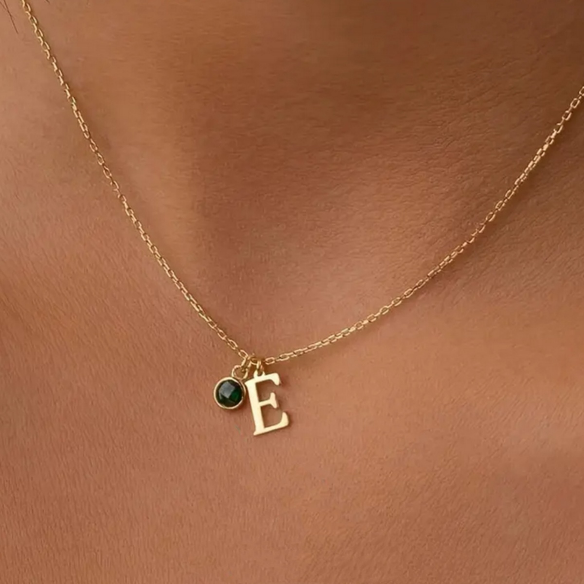 Women's 18K Gold-Plated Custom Letter & Birthstone Pendant Necklace