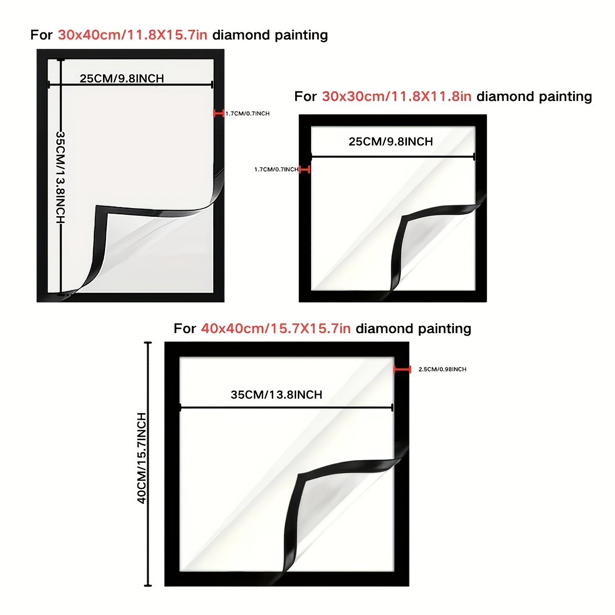 

Diamond Painting Frame Set, Pack Of 2, Made Of Pvc Material, Suitable For 12x12/12x16 Inch , Self-adhesive On The Back, Ideal For Walls, Doors, Glass, Offices, Homes, And Commercial Use.