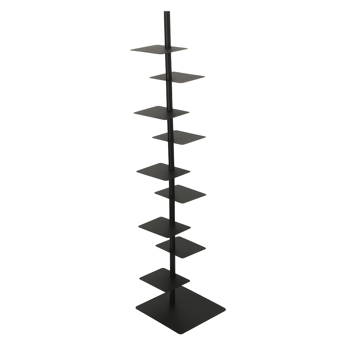 Image of 9-level Metal Spine Bookcase - Vertical Tower For Books In Compact Areas, Versatile Corner Bookshelf, Slim & Tall Ladder Bookcase For Home Or Office (black)