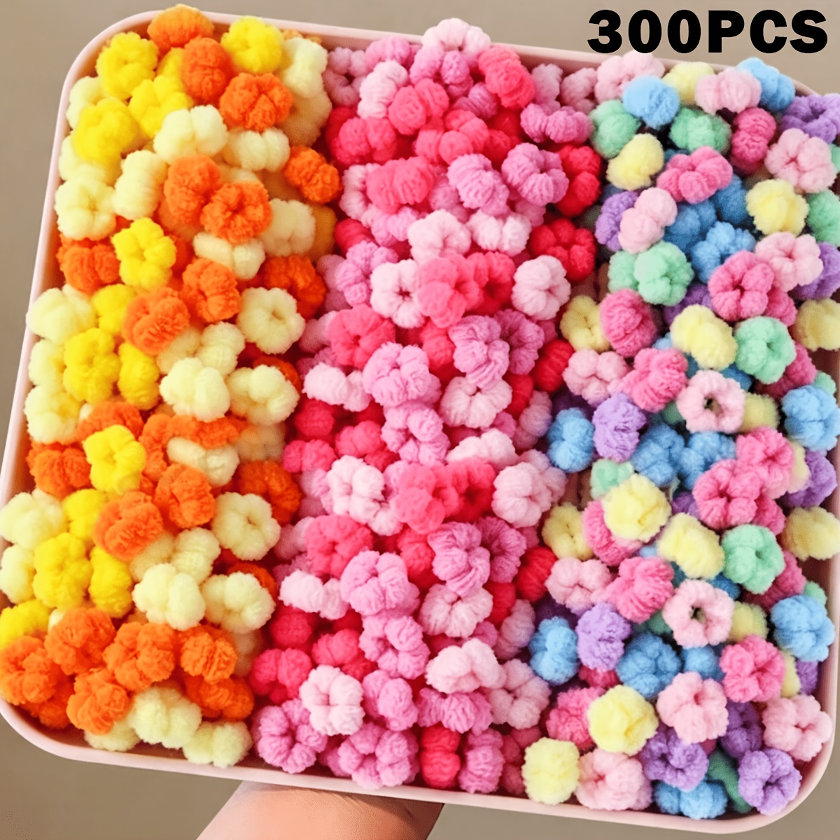 TEMU 300-pack Colored Plush Small Flower Hair Ties, Mini Towel Rings Elastic Bands, ' Small Braid Hair Ties, Mixed Colors
