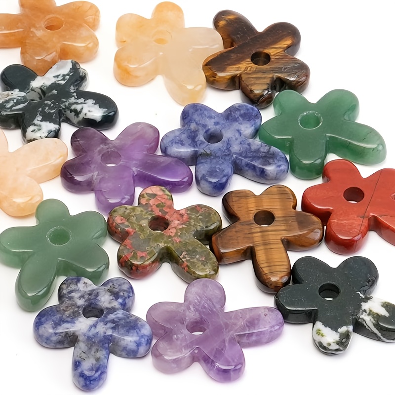 4pcs Natural Stone Hand-Carved Flower Pendants for Jewellery Making