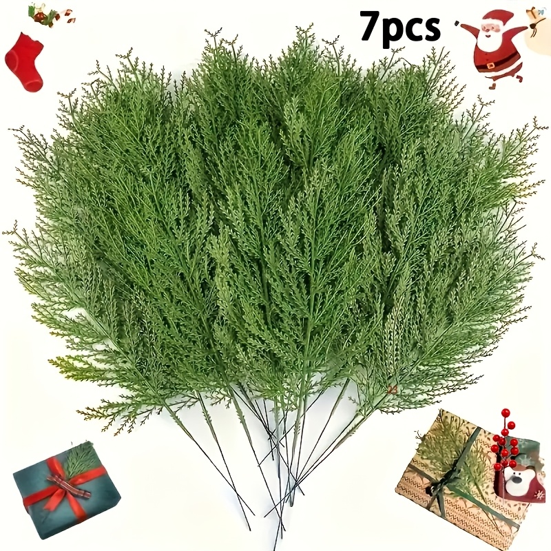 TEMU 7pcs Realistic Pine Branches - Lifelike Evergreen Needles, Durable Plastic Branches For Christmas Wreaths, Wreaths, Outdoor Holiday Decor, Use -