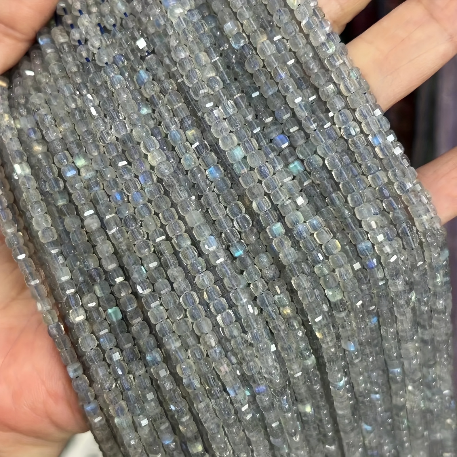 TEMU About 158pcs 2mm Labradorite Square Beads - Natural Flashing Gemstones - , Necklaces, Bracelets & Handmade Gifts - Perfect For Easter, Ramadan,
