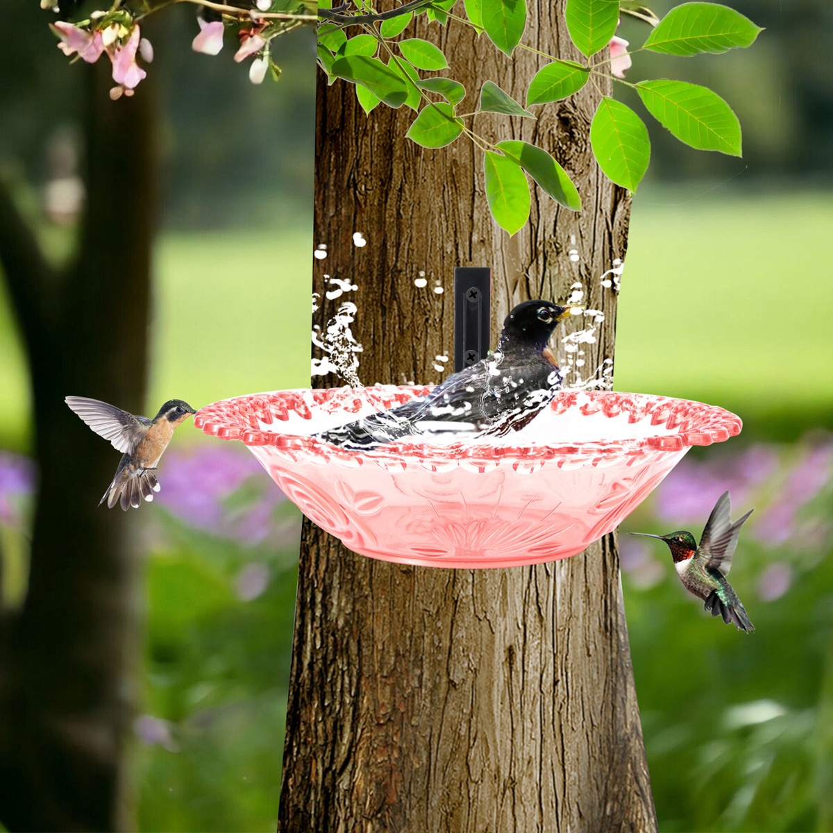 Hanging Bird Bath & Feeder Combo – Wildlife Water Bowl Plate For Outdoors, Bluebirds