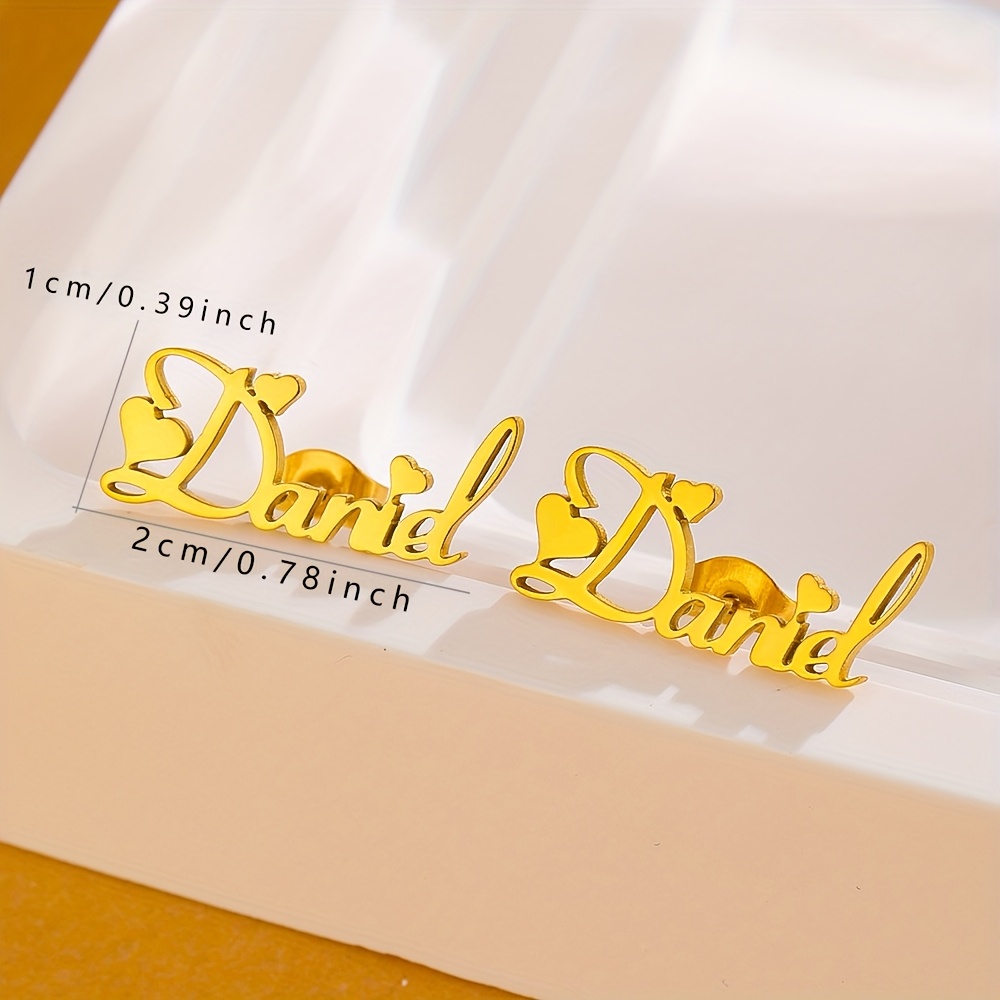Personalized Name Stud Earrings for Women, Custom Heart Design