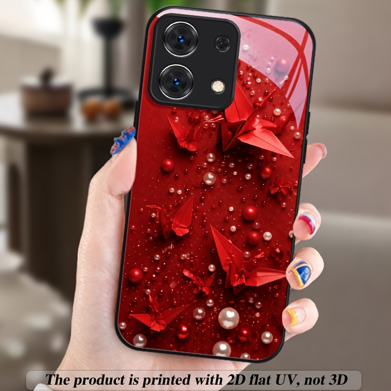 품목 사진 휴대폰 케이스 - 2d 플랫 강화 유리 폰 케이스, 카메라 보호 기능 포함 (xiaomi redmi 10 10a 10  12 12c 13 13c 14c redmi note 13 14 pro+ 10 10s 11 11s 12 13 red origami 패턴)