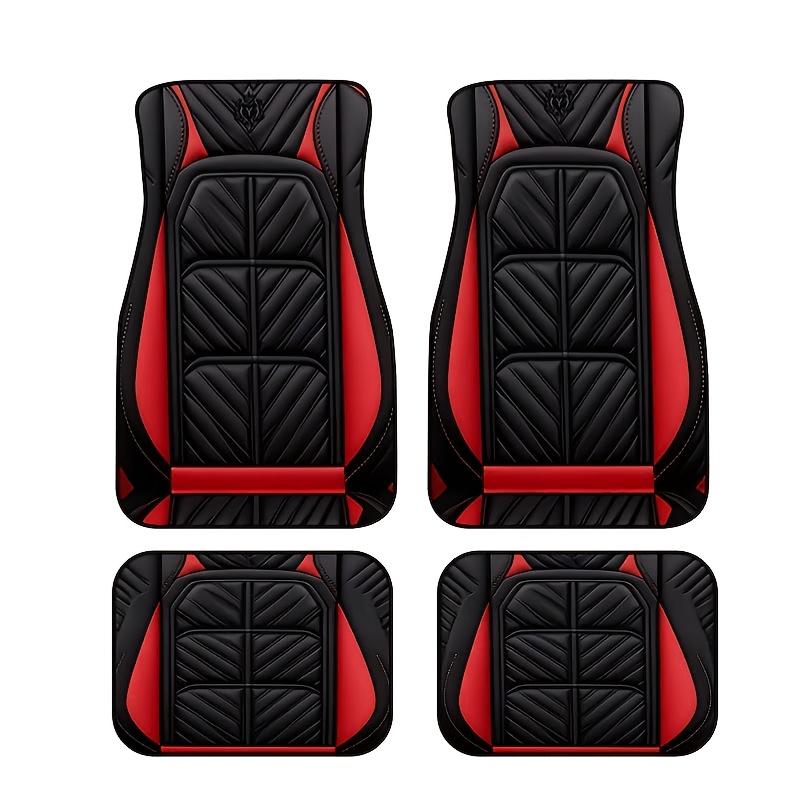 TEMU 4pcs Set Of Stylish Non-slip Car Floor Mats, Featuring A 2d Flat Iconic Print Design. Wear-resistant, Easy To Clean, And Suitable For .