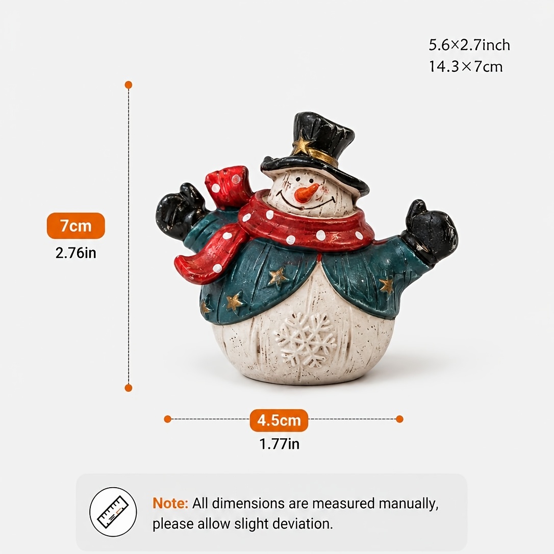 TEMU 1pc Christmas Snowman Figurines, Mini Resin Snowman Tabletop Decorations With Top Hats And Scarves, Rustic Holiday Shelf Mantel Desk Decor,