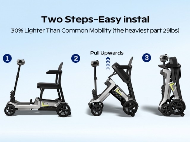 foldable powered 4 wheel mobility scooter for seniors, lightweight portable electric scooter for adult, dual lithium batteries, climbing all terrain motorized scooter with headlight, elderly outdoor riding,   handlebar Product details 2