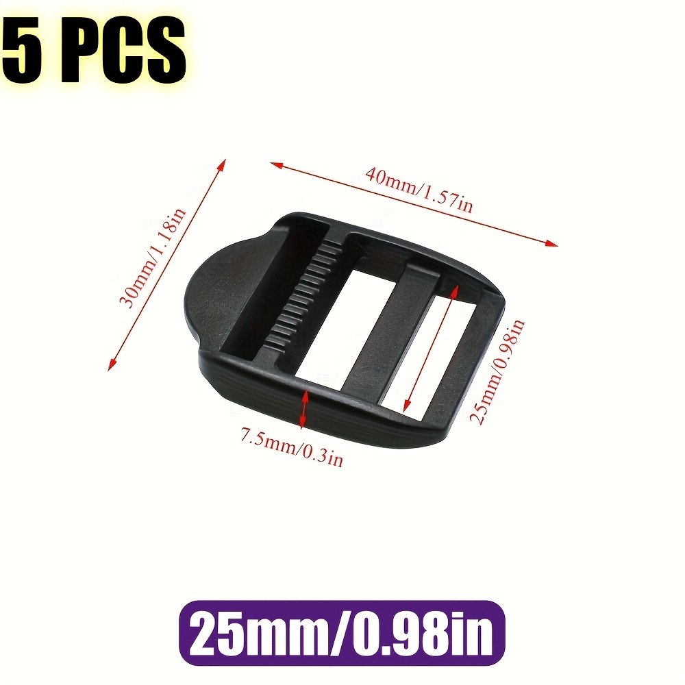 5pcs/pack Ladder Lock Slider Plastic Buckles Backpack Straps Black Webbing 15mm/0.59in-50mm/1.97in