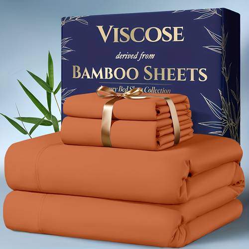 4pcs bamboo cooling bedding extra deep pocket breathable and cooling suitable for hot sleepers and sweats children pillowcases flat sheet and fitted sheet a perfect gift for and king sizes day delivery random color