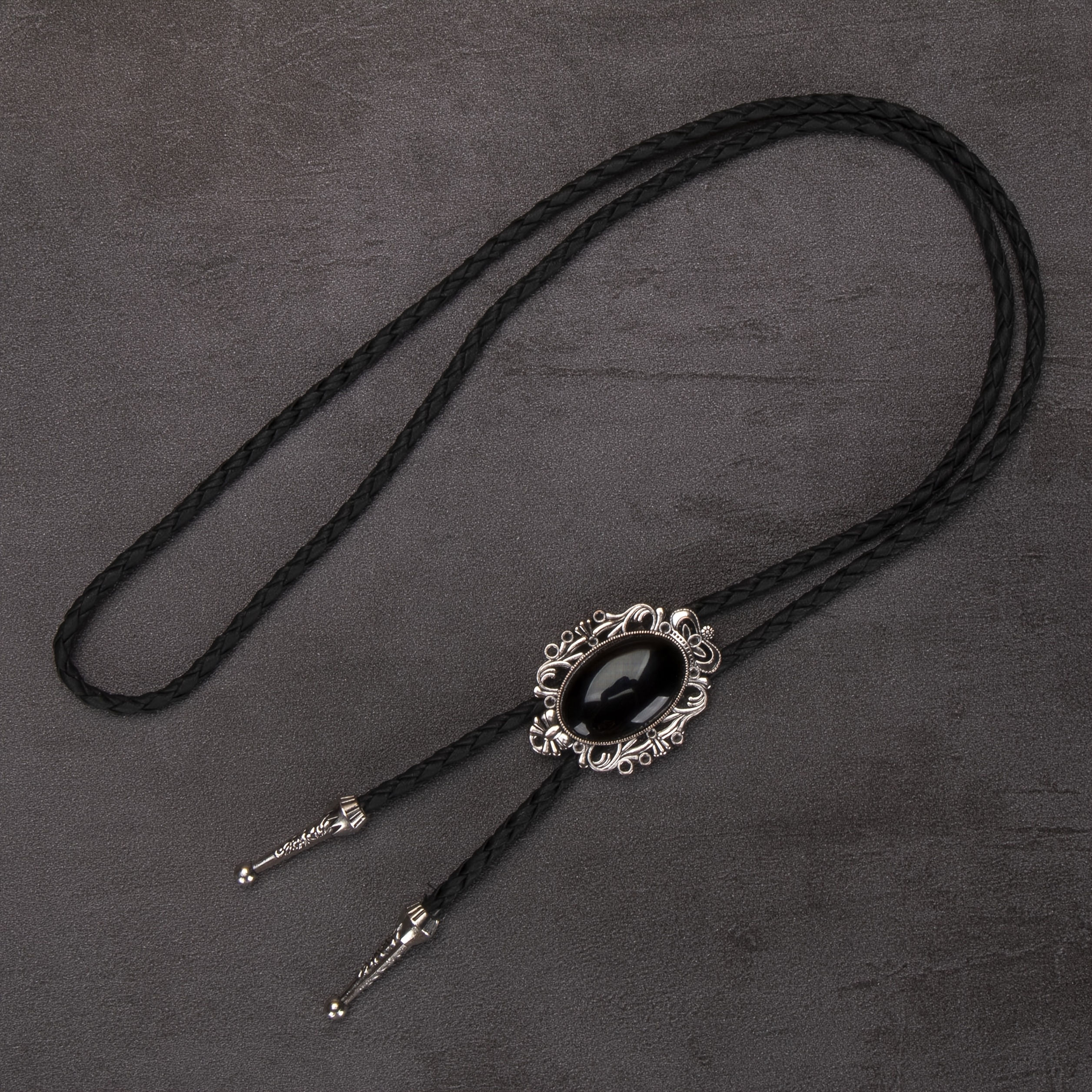 Image of 1pc Fashionable Pu Leather Braided Rope Turquoise Pendant Bolo Tie Neck Accessory For Men And Women, Long Necklace For Daily Wear