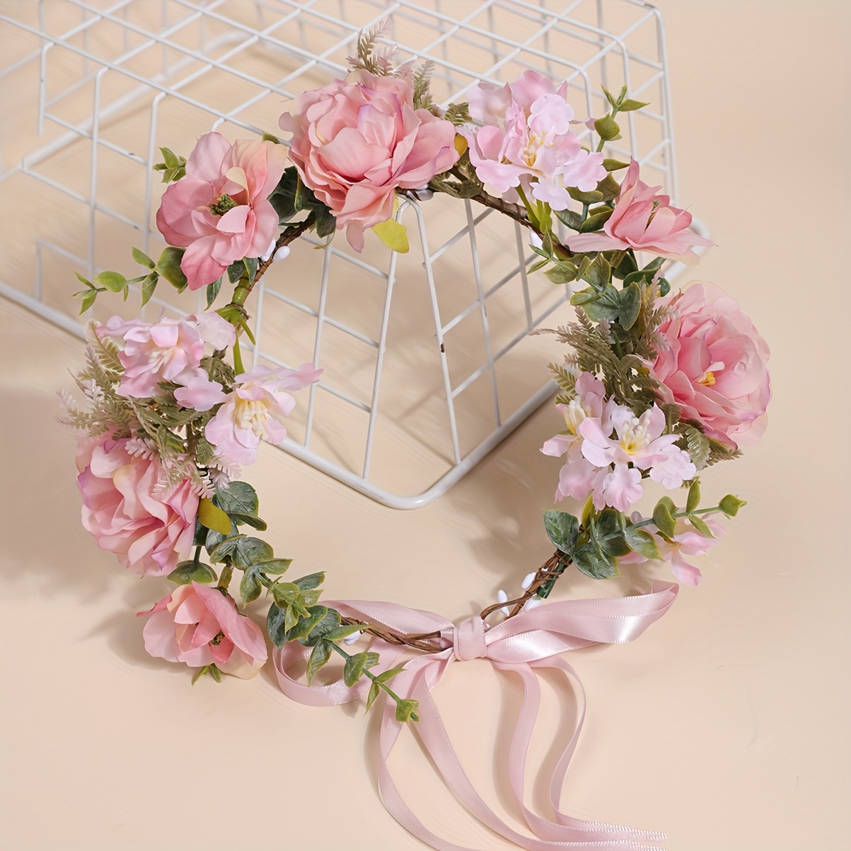 Image of 1pc Pastoral Style Forest Sweet Faux Wreath Internet Celebrity Vacation Wreath Headpiece Wedding Photography Accessory Fresh Flower Wreath