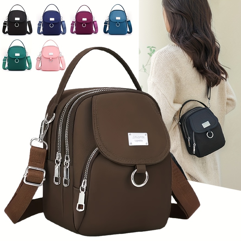 

Sac à bandoulière pour femme, mini sac à téléphone, sac messager multi-couches, tissu imperméable en nylon et trous pour écouteurs externes