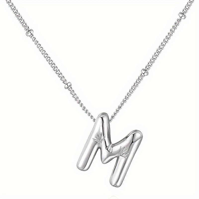 1pc bubble letter stainless steel pendant necklace 26 english letters women's fashionable jewelry suitable for daily commuting wear birthday gift m 18