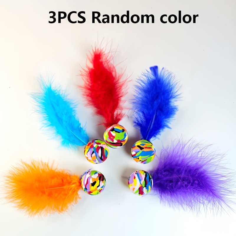 TEMU Lot de 3/5/9 balles jouets pour chat de couleur aléatoire, plumes artificielles, jouets d'intérieur pour chat, parfaits pour le jeu des chats,