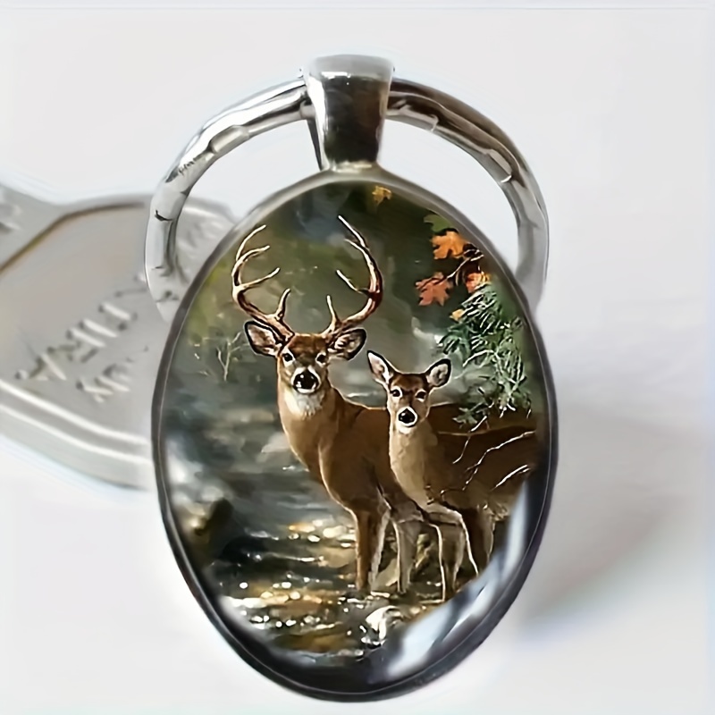 

Stylish Elk-themed Keychain For Men - Aluminum Alloy, Funky Oval Design, Perfect Birthday Gift