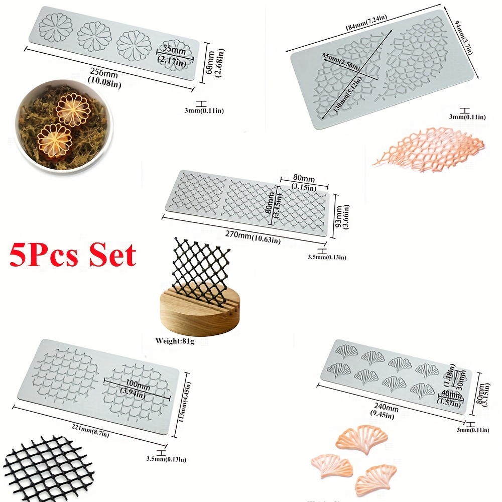 5pcs Set Of Mesh, Flower, And Ginkgo Leaf Hollow-out Cookie Crackers, Meal Plating Decorations, Crispy Cake Baking Decorating Tools