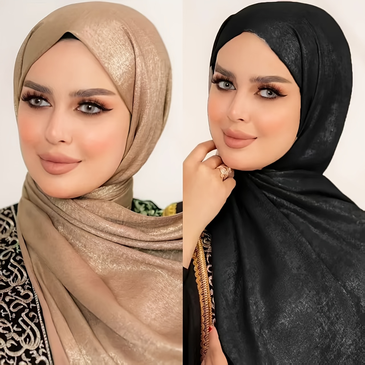 2 pack silky scarf, 100% polyester fiber, religious muslim headscarf, breathable, fitted, non-elastic, weaving  , multiple solid colors   details 2
