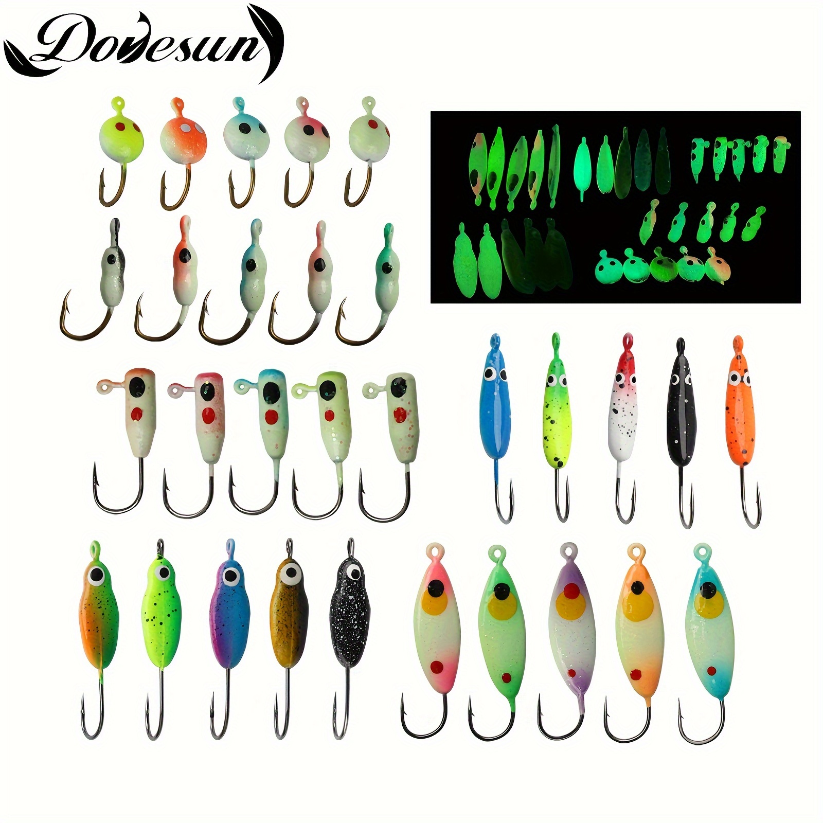 * 30pcs Luminous Ice Fishing Jigs, Ice Fishing Lures For Walleye Crappie,  Ice Fishing Tackle