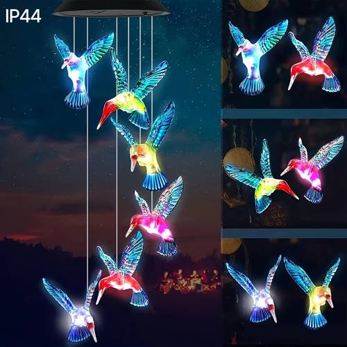 solar powered hummingbird chime lights color changing led outdoor garden lights with durable plastic patio porch yard landscape decor ideal gift for mom grandma wife aunt sister solar garden lights porch lighting vibrant light display shiny