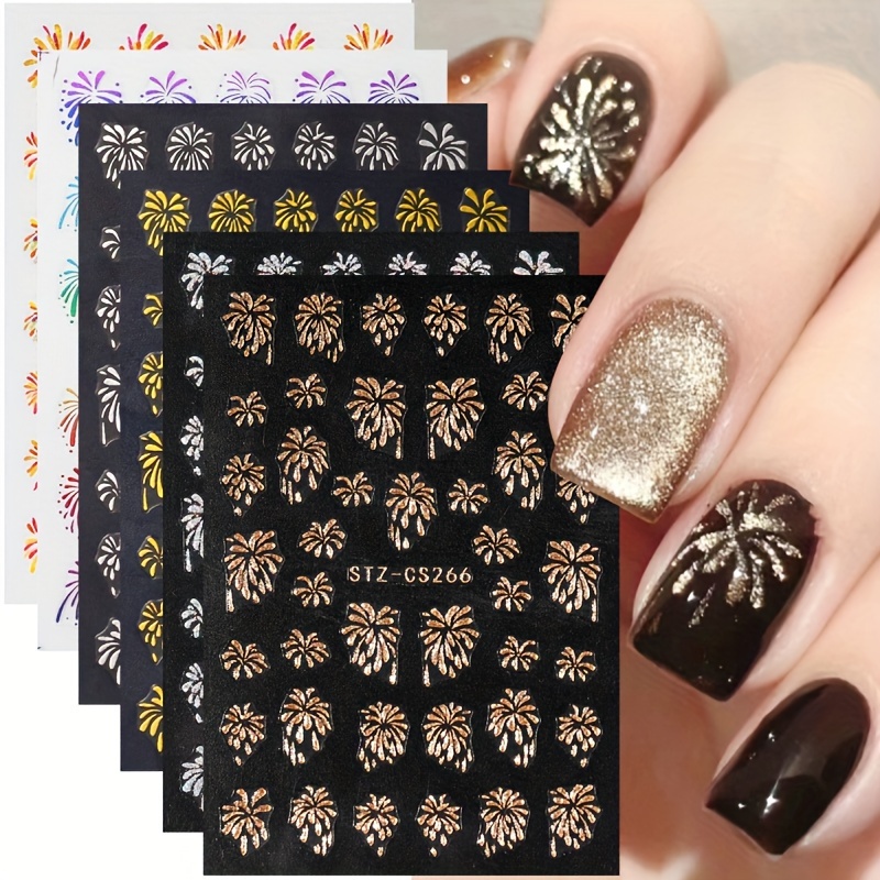 

6pcs 3d Glitter Nail Art Stickers Self Adhesive Sparkling Blooming Art Decals For New Year Nail Art Decoration