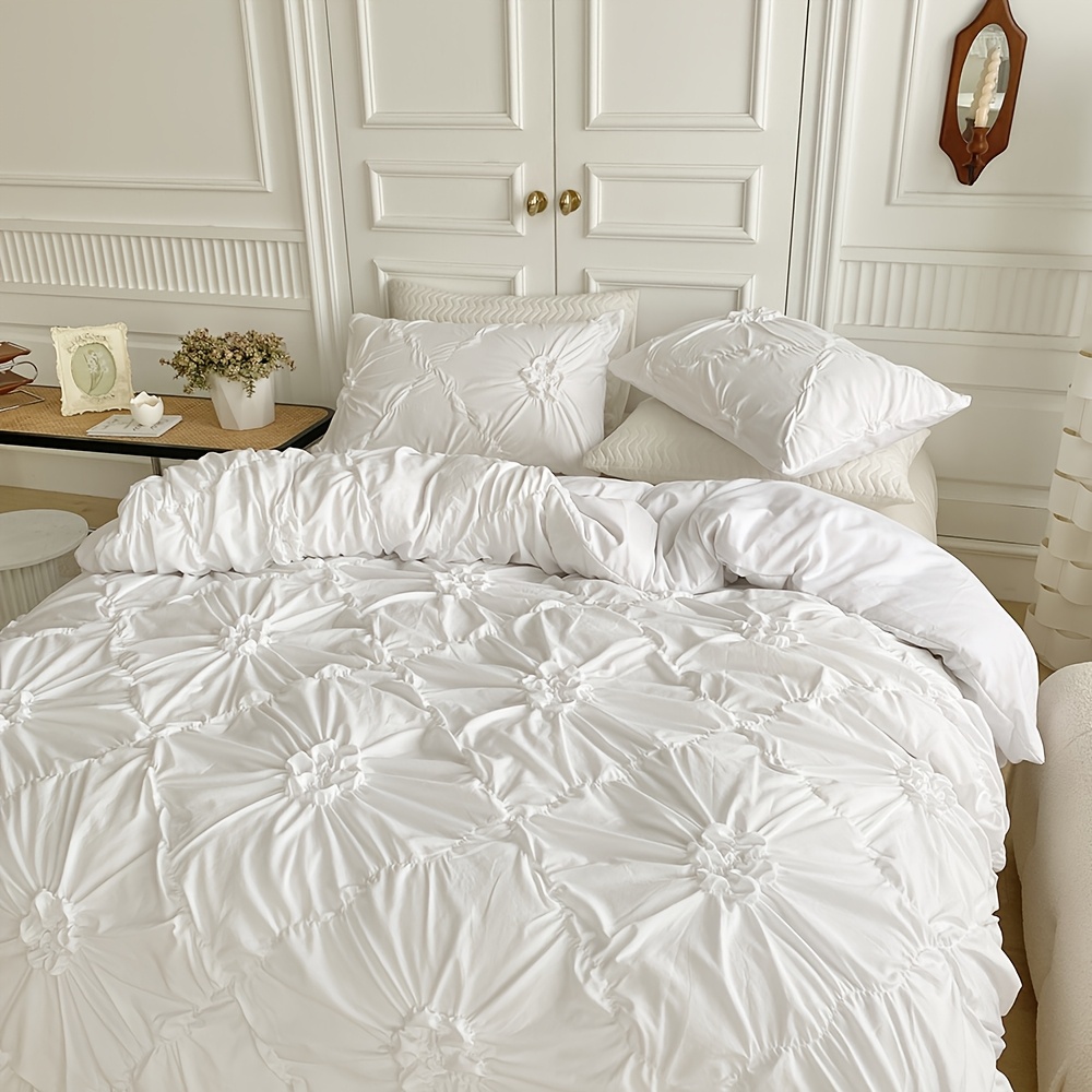 Floral Duvet Cover 2/3pcs Set (1 Duvet Cover And 1/2 Pillowcases), Pleated Floral Design, Easy Fashion, All-Season Bedroom Bedding, with Zipper And Corner Straps, Suitable for Women And Men