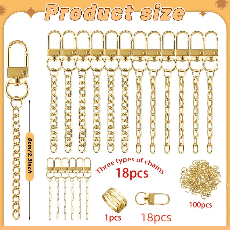 TEMU 137pcs Keychain Accessory Set For Men: Key Rings, Keychains, Swivel Gate Hooks, And Extension Chains - Includes 18 Gate Hooks, 18 Extension