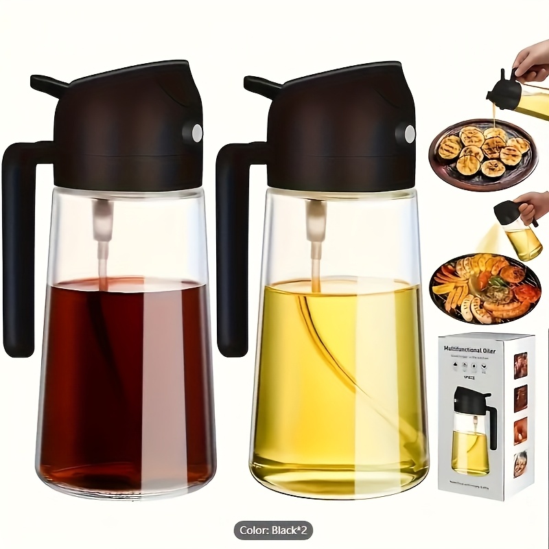 TEMU 2pcs 16oz Glass Olive Oil Sprayer For Cooking With Stickers, Kitchen Glass Olive Oil Dispenser, 2-in-1 Oil Bottle And Cooking Sprayer, Oil