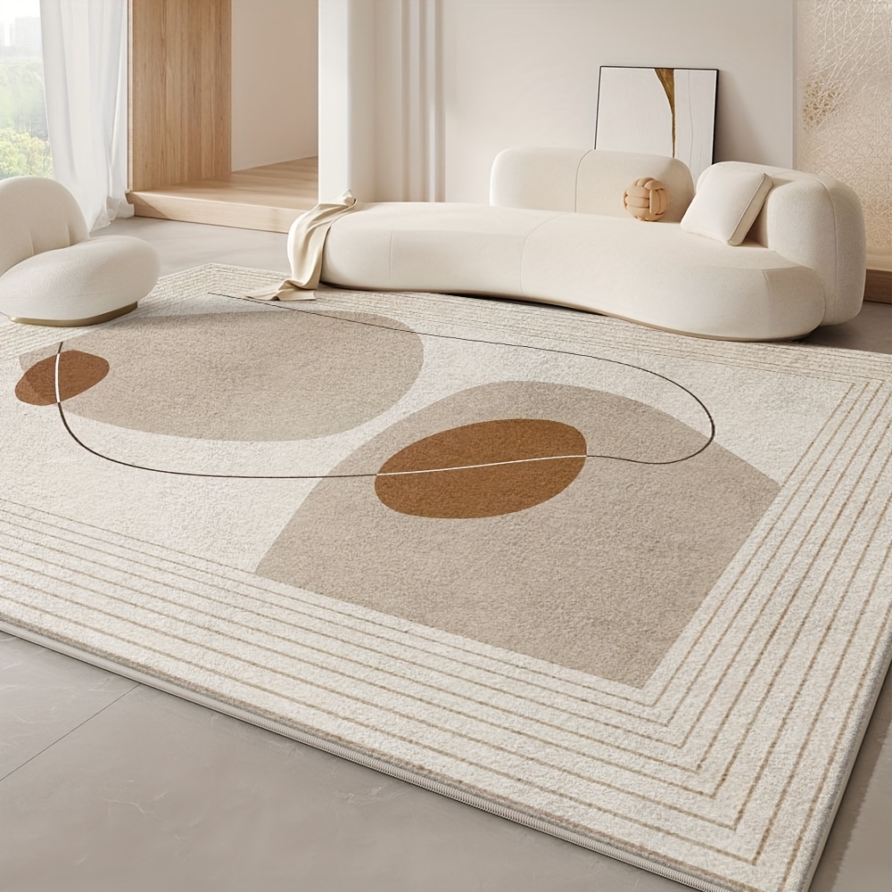 Velvet Area Rug - Soft, Machine Washable | Suitable for Living Room, Bedroom, Office Decor - Beige Geometric Pattern Design, Lightweight Home Carpet, Multiple Sizes Available