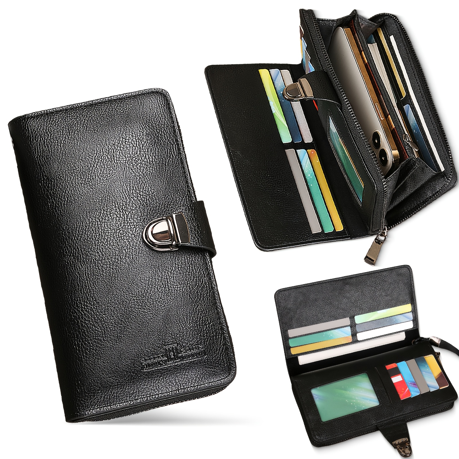 TEMU Mens Rfid Wallet With 19  Card Slots & Id Window, Large Capacity Long Wallet For Men, Pu Leather Birthday Gifts For Men