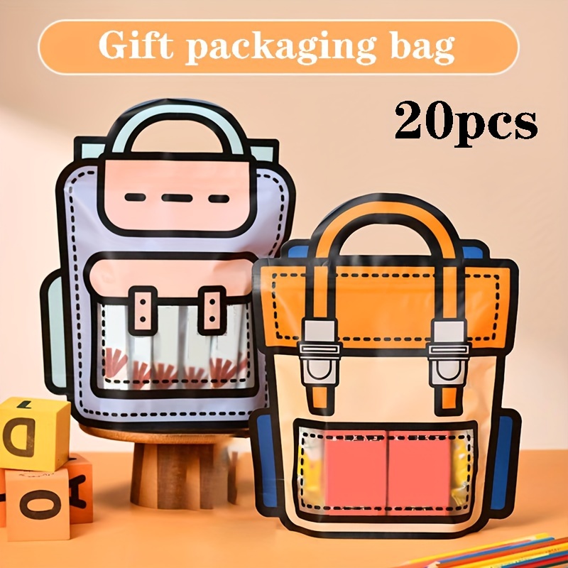 

20pcs, Creative Gifts Packaging Bags Cartoon School Bag Shape Candy Snack Self-lock Bags For Birthday Party Decors Gifts