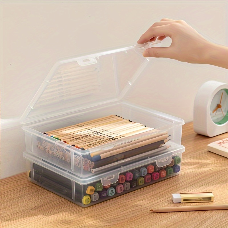 

1pc Transparent Plastic Art Supply Storage Box - Classic Style Large Capacity Pencil, Marker, And Colored Pencil Organizer For School And Household Supplies