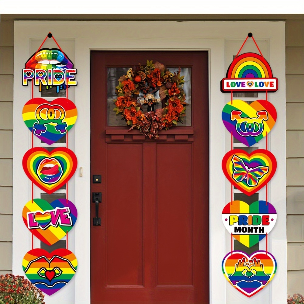 12 Pcs Rainbow Pride Tiered Wooden Tray Decor Set - Love Is Love Signs, Gnome Heart Signs, Pride Table Tray Decor For Home, Kitchen, Party Supplies