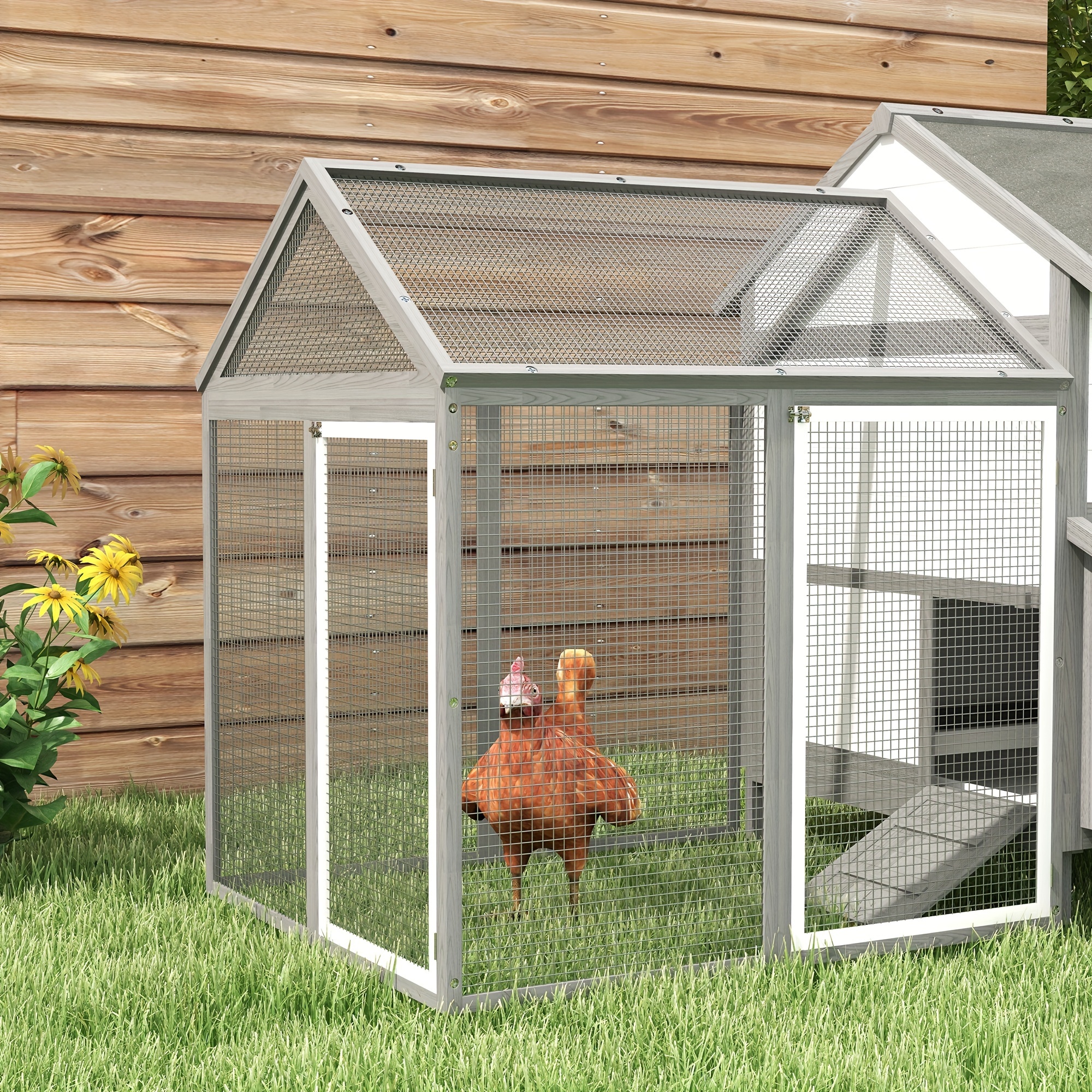 

Pawhut " Chicken Coop Wooden Chicken House Large Rabbit Hutch Poultry Cage Hen Pen Backyard With Double Run, Nesting Box