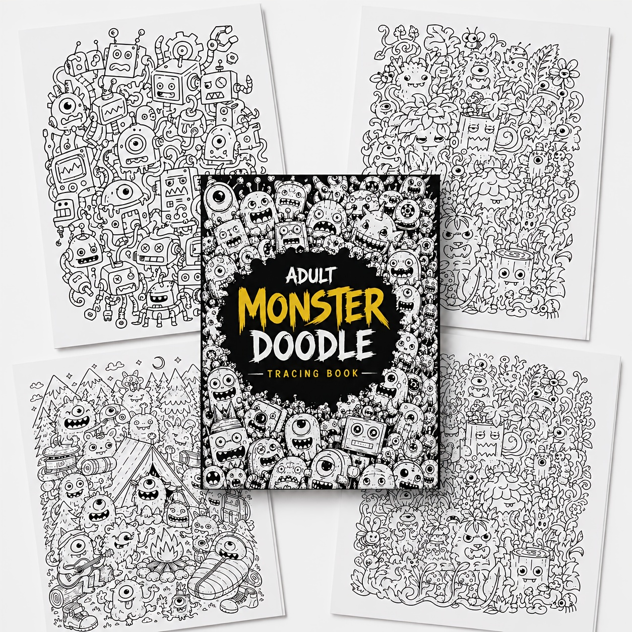 TEMU 1pc Adult Coloring Book With Complex Monster Graffiti Patterns - Suitable For, Art & Drawing Practice, Multiple Designs For Adults,