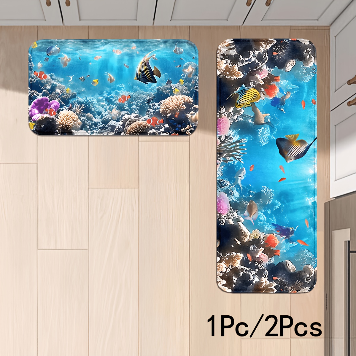 TEMU Deep Sea 1.2cm 1pc/2pcs Kitchen Mats, Non-slip And Durable Bathroom Pads, Comfortable Standing Runner Rugs, Carpets For Kitchen, Home, Sink,